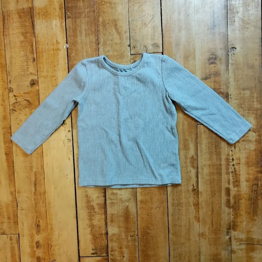 Mabel + Honey outfit 2T jumper dress long sleeve shirt blue neutral boho tan